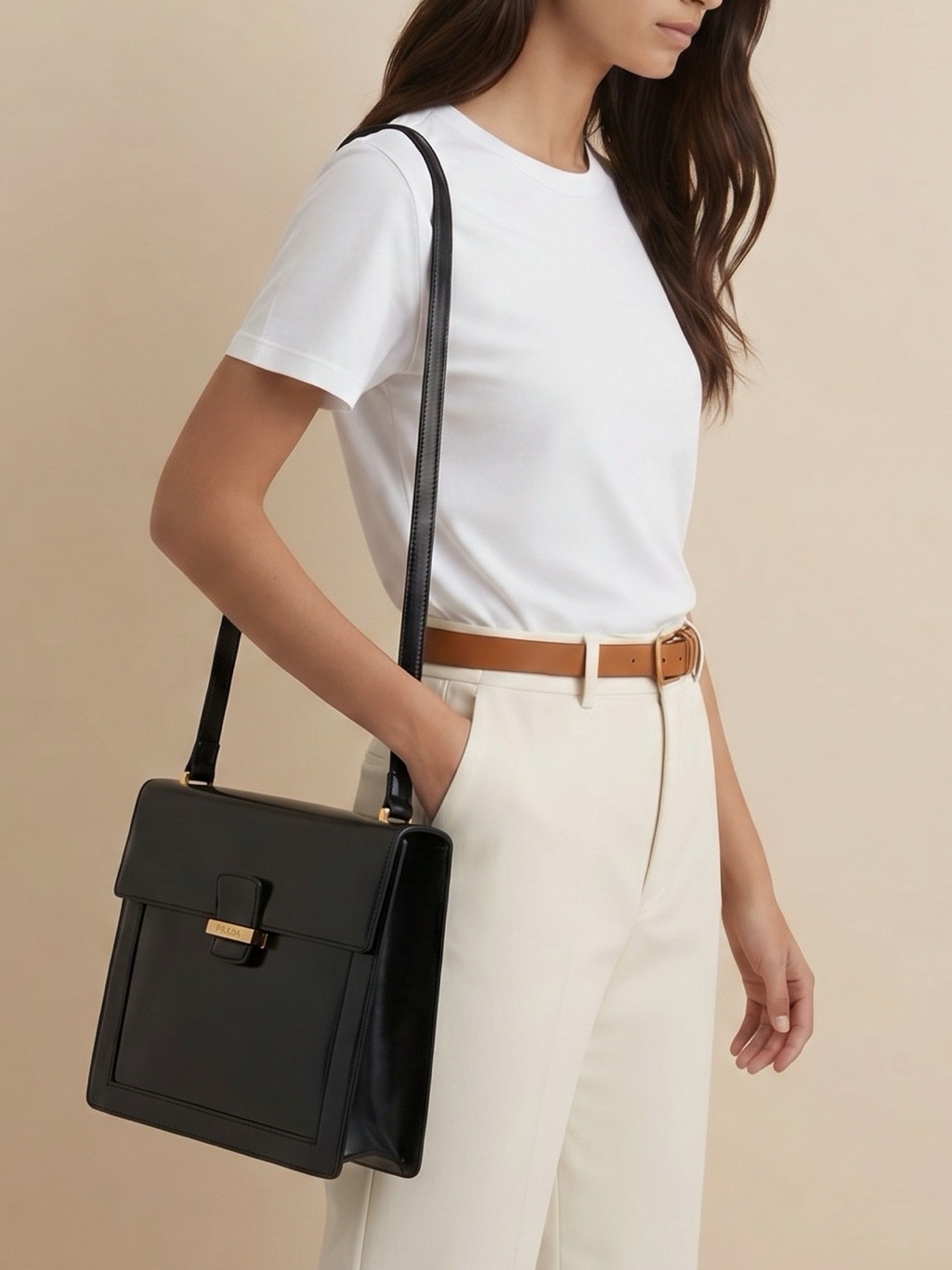 Escada Black Leather Structured Shoulder Bag With Gold Hardware